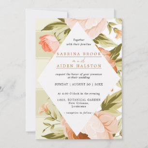Terracotta Blooming Rose Hydrangea Floral Wedding Invitation