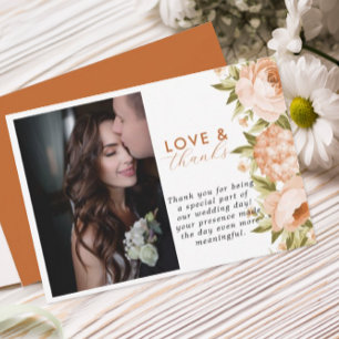 Terracotta Blooming Rose Hydrangea Floral Wedding  Thank You Card