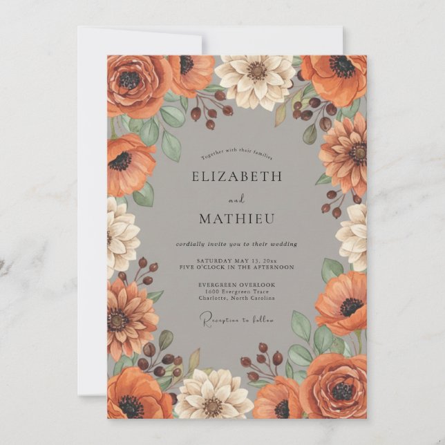 Terracotta Blossom Autumn Wedding Invitation (Front)