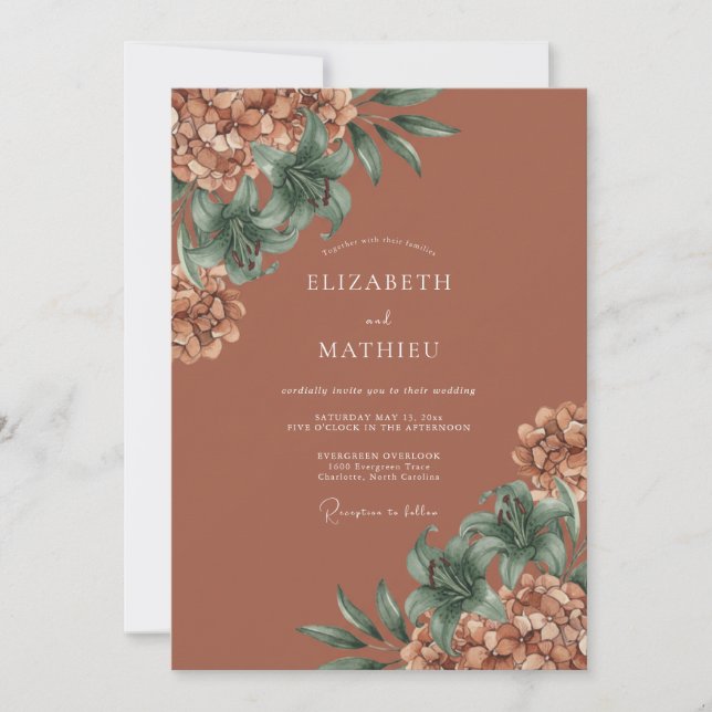 Terracotta Blossom Wedding Invitation (Front)