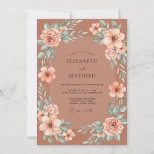 Terracotta Blossom Wreath Wedding Invitation
