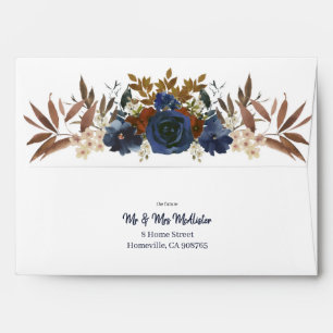 Terracotta Blue Beige Floral 5x7 Wedding  Envelope