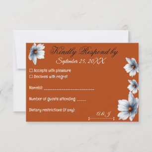 Terracotta Blue Floral Chic Anemone Autumn Wedding RSVP Card