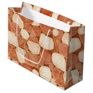 Terracotta Blush Cream Geometric Gold Mosaic Large Gift Bag