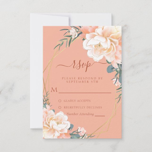 Terracotta Blush Cream Peach Gold Floral Wedding RSVP Card (Front)