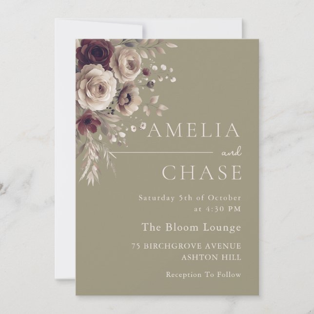 Terracotta Blush Dusty Floral Wedding Invitation (Front)