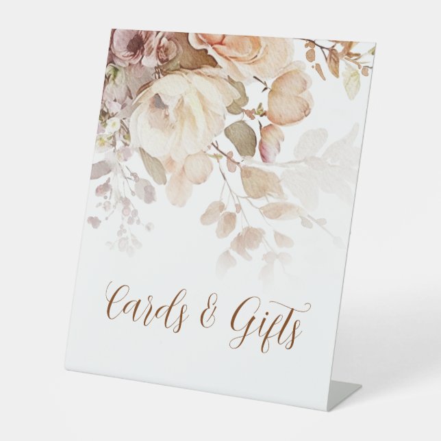 Terracotta Blush Pink Floral Cards and Gifts Pedestal Sign (Front)