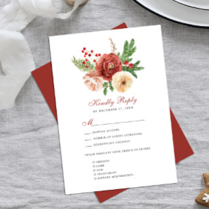 Terracotta Blush Pink Floral Pine Foliage Wedding RSVP Card