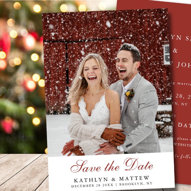 Terracotta Blush Pink Floral Pine Winter Wedding Save The Date (Creator Uploaded)