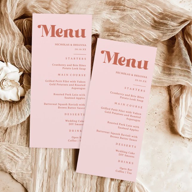 Terracotta & Blush Pink Retro Groovy Wedding   Menu (Creator Uploaded)