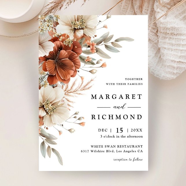 Terracotta & Blush Watercolor Floral Wedding Invitation (Creator Uploaded)