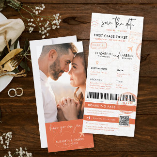 Terracotta Boarding Pass Destination Wedding Invitation