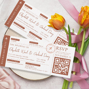 Terracotta Boarding Pass Travel Wedding Invitation