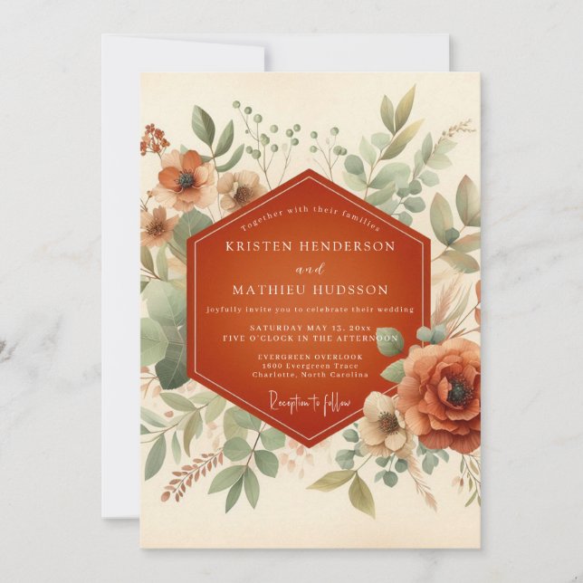 Terracotta Bohemian Bloom Wedding Invitation (Front)
