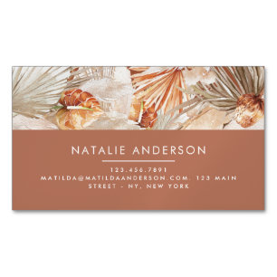Terracotta Bohemian elegant modern pampas grass Bu Magnetic Business Card