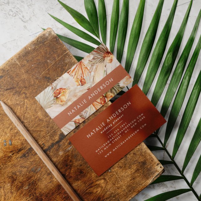 Terracotta Bohemian elegant modern pampas grass Business Card (Creator Uploaded)