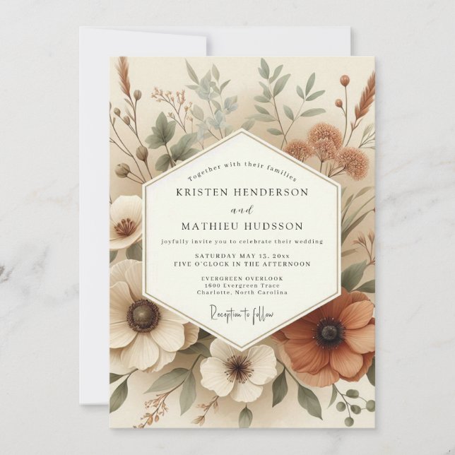 Terracotta Bohemian Flora Wedding Invitation (Front)