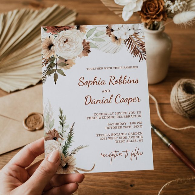 Terracotta Bohemian Floral Earthy Wedding Invitation (Creator Uploaded)