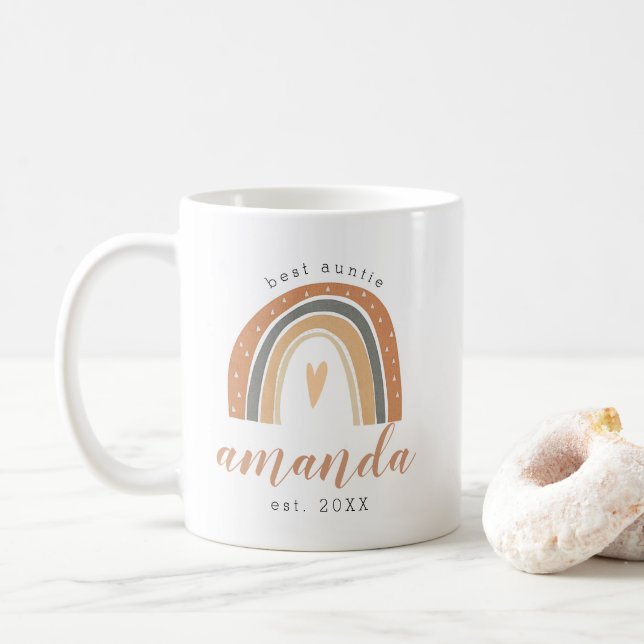 Terracotta Bohemian Rainbow Cute Best Auntie Boho Coffee Mug (With Donut)