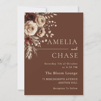 Terracotta Bohemian Vintage Floral Wedding Invitation