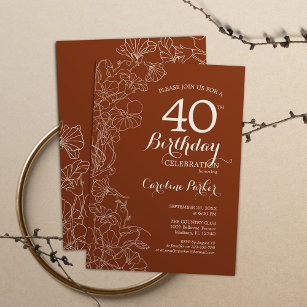 Terracotta Boho 40th Birthday Party Invitation