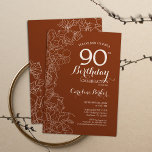 Terracotta Boho 90th Birthday Party Invitation<br><div class="desc">Terracotta Boho 90th Birthday Party Invitation. Minimalist modern design featuring botanical floral outline drawings accents and typography script font. Simple trendy invite card perfect for a stylish female bday celebration. Can be customized to any age. Printed Zazzle invitations or instant download digital printable template.</div>