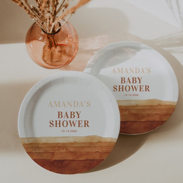 Terracotta Boho Abstract Baby Shower Paper Plate (Creator Uploaded)