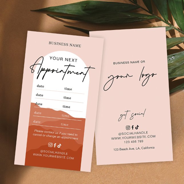 Terracotta Boho Arch Logo Nails Hair Spa Salon Appointment Card (Creator Uploaded)