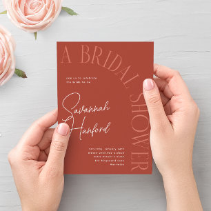 TerraCotta Boho Arched Text Modern Bridal Shower  Invitation