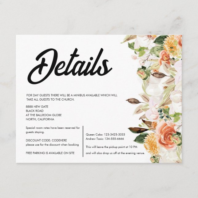Terracotta Boho Autumn Floral Wedding Enclosure Card (Front)