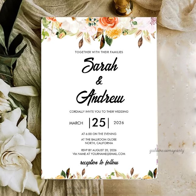 Terracotta Boho Autumn Floral Wedding Invitation (Boho Autumn Floral Wedding Invitation)