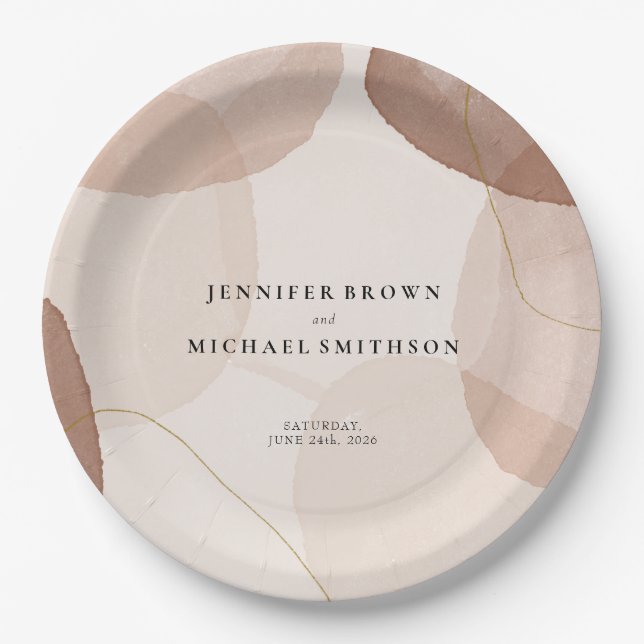 Terracotta Boho Beach decor minimal Wedding Paper Plate (Front)