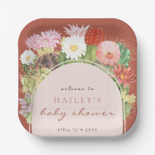 Terracotta Boho Bloom Cactus Baby Shower Paper Plate