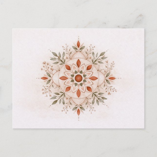 Terracotta Boho Botanical Mandala Watercolor  Postcard (Front)