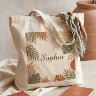 Terracotta Boho Botanical Palm Leaves Personalised Tote Bag