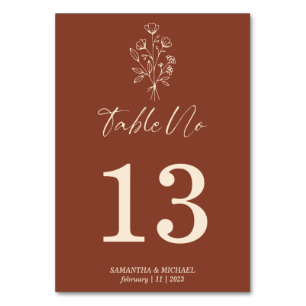 Terracotta Boho Botanical Signature Floral Table Number