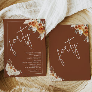 Terracotta Boho Burnt Orange Floral 40th Birthday Invitation