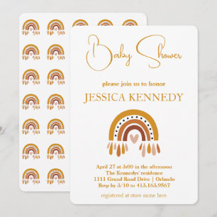 Terracotta Boho Burnt orange Rainbow Baby Shower Invitation