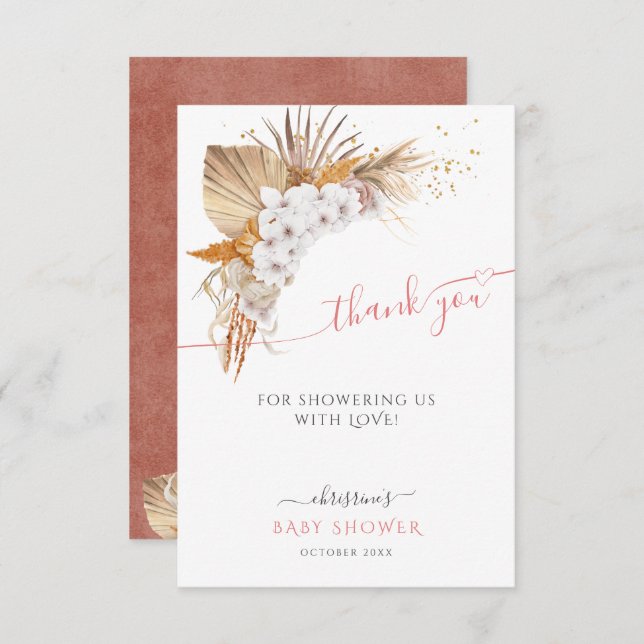 Terracotta Boho Chic Baby Shower Thank You Card (Front/Back)