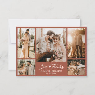 Terracotta Boho Chic Script Photo Collage Wedding Thank You Card