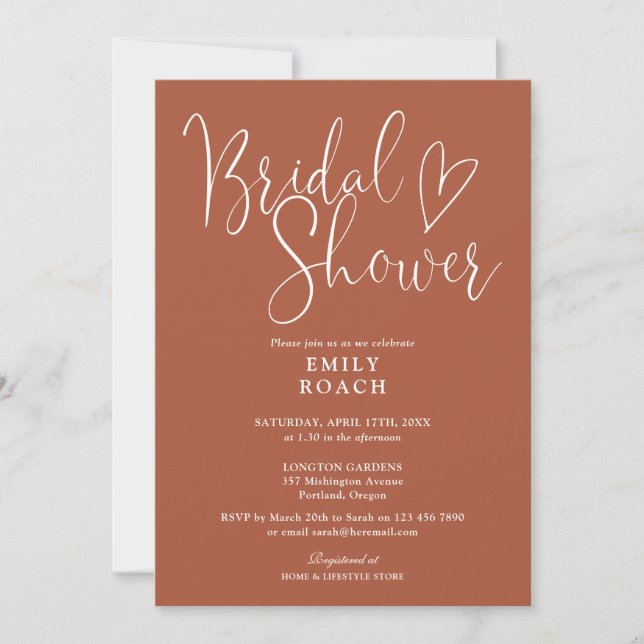 Terracotta Boho Elegant Script Bridal Shower Invitation (Front)