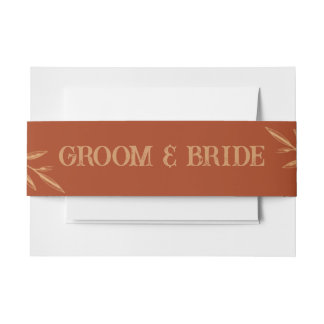 Terracotta Boho Elegant Wedding Invitation Belly Band