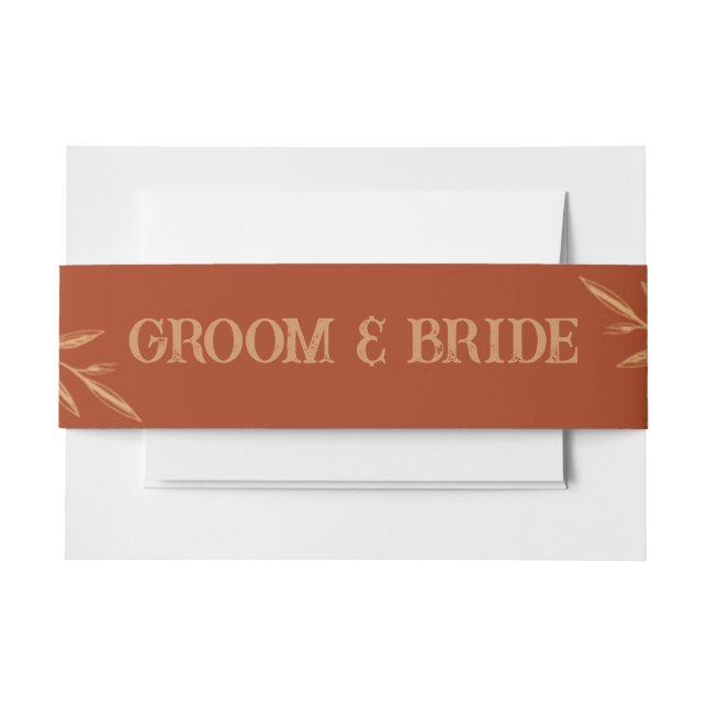 Terracotta Boho Elegant Wedding Invitation Belly Band (Front Example)