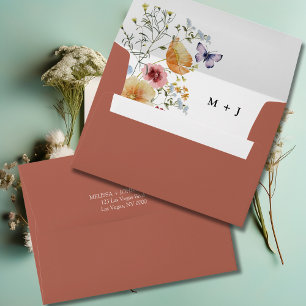 Terracotta Boho Elegant Wildflower Wedding Envelope