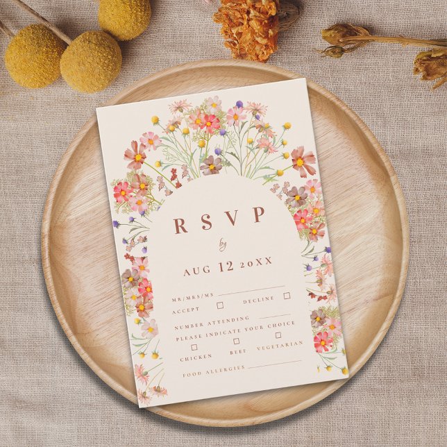 Terracotta Boho Fall Floral Meal Options RSVP Card (Boho fall rustic wildflower wedding rsvp card Watercolor florals meal options)