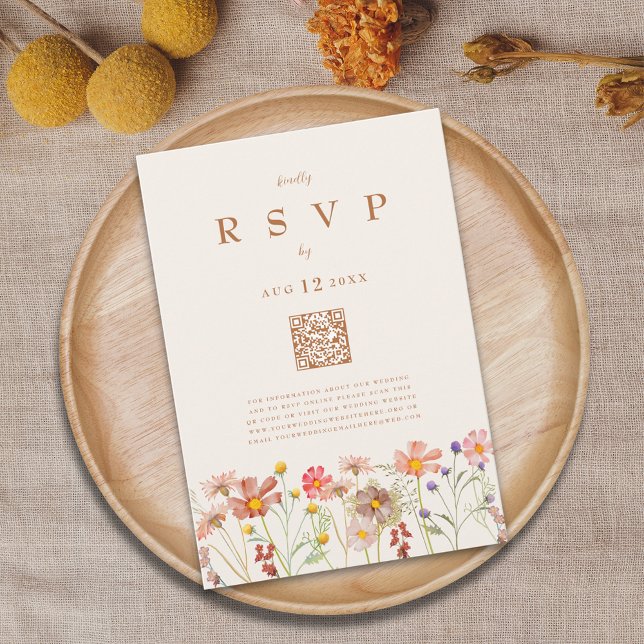 Terracotta Boho Fall Floral Meal Options RSVP Card (Boho rustic Wildflower meadow fall Wedding details card watercolor autumn spring summer florals)