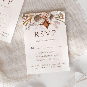 Terracotta Boho Fall Floral Meal Options Wedding RSVP Card