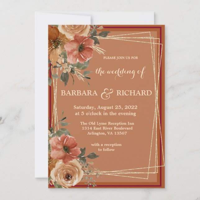 Terracotta Boho Fall Floral Watercolor  Invitation (Front)