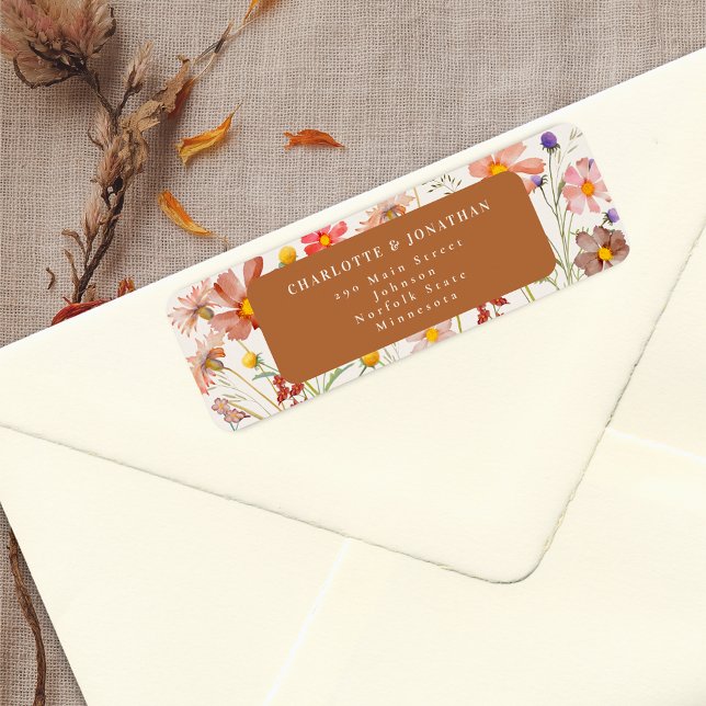 Terracotta Boho Fall Floral Wedding (Boho rustic fall floral wedding return address label elegant terracotta burnt orange wildflowers)