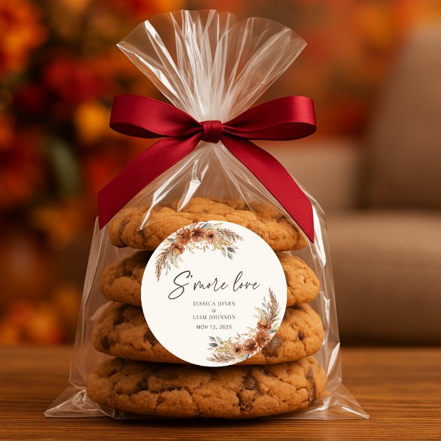 Terracotta Boho Fall Floral Wedding Smore Favours Classic Round Sticker (Terracotta Boho Fall Floral Wedding Smore Favors Classic Round Sticker)